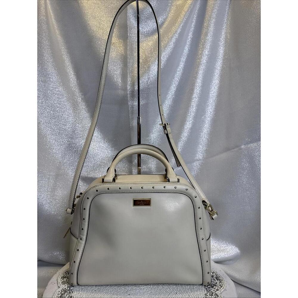 Kate Spade Beige Leather Studded Satchel Purse Crossbody Bag
